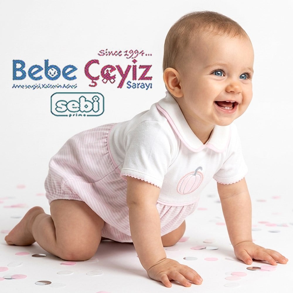 SEBİ PRİME Çizgili Kısa Tulum ( Ekru Pembe )