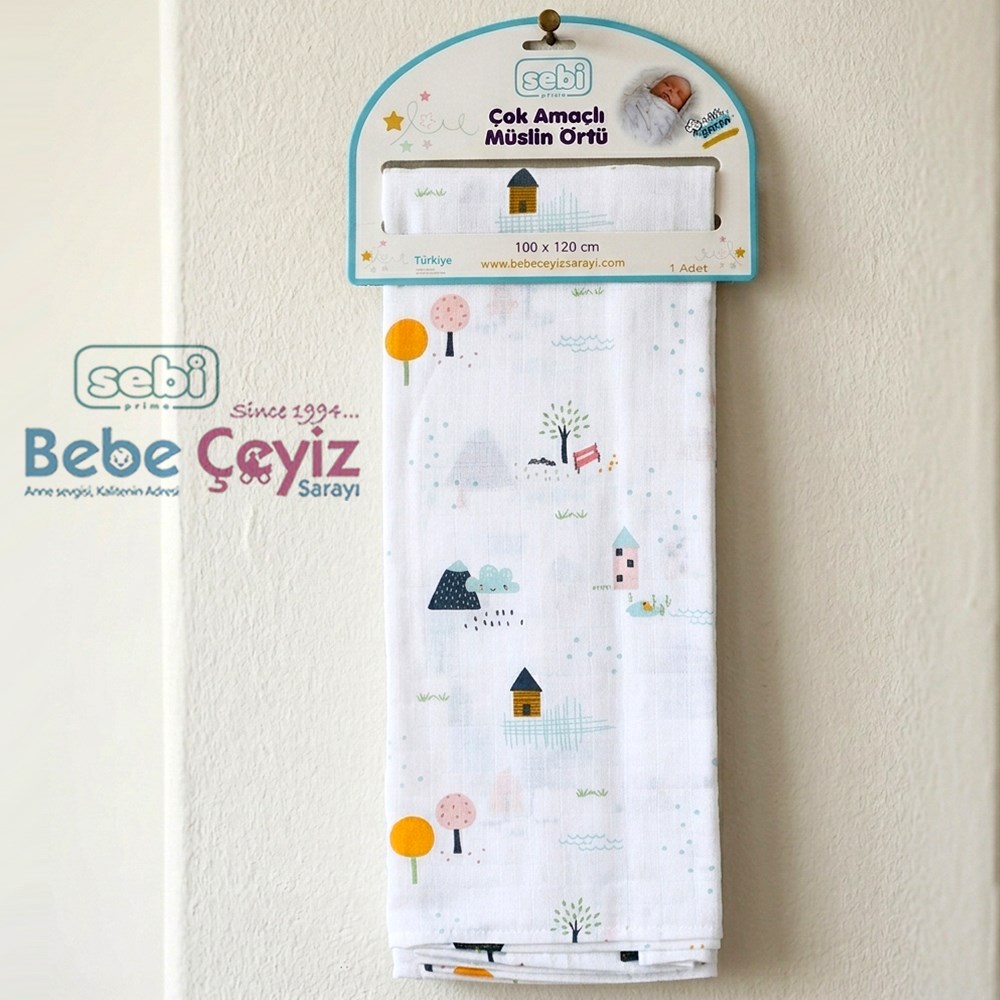 Sebi Prime Desenli Müslin Örtü ( 100x120 cm )
