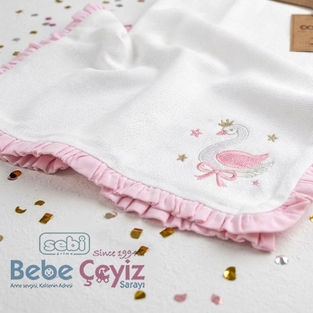 Sebi Kuğulu Battaniye Ekru-Pembe