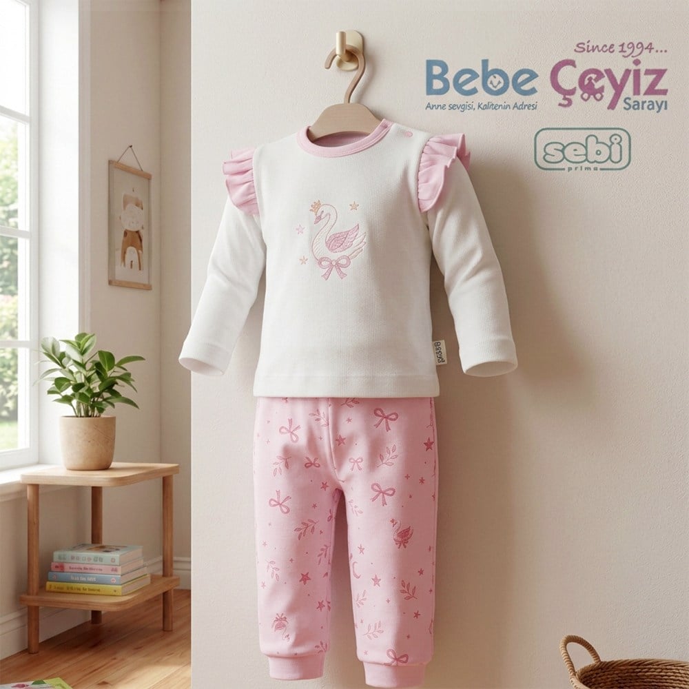 SEBİ PRİME Kuğu Temalı 2li Takım ( Pembe )