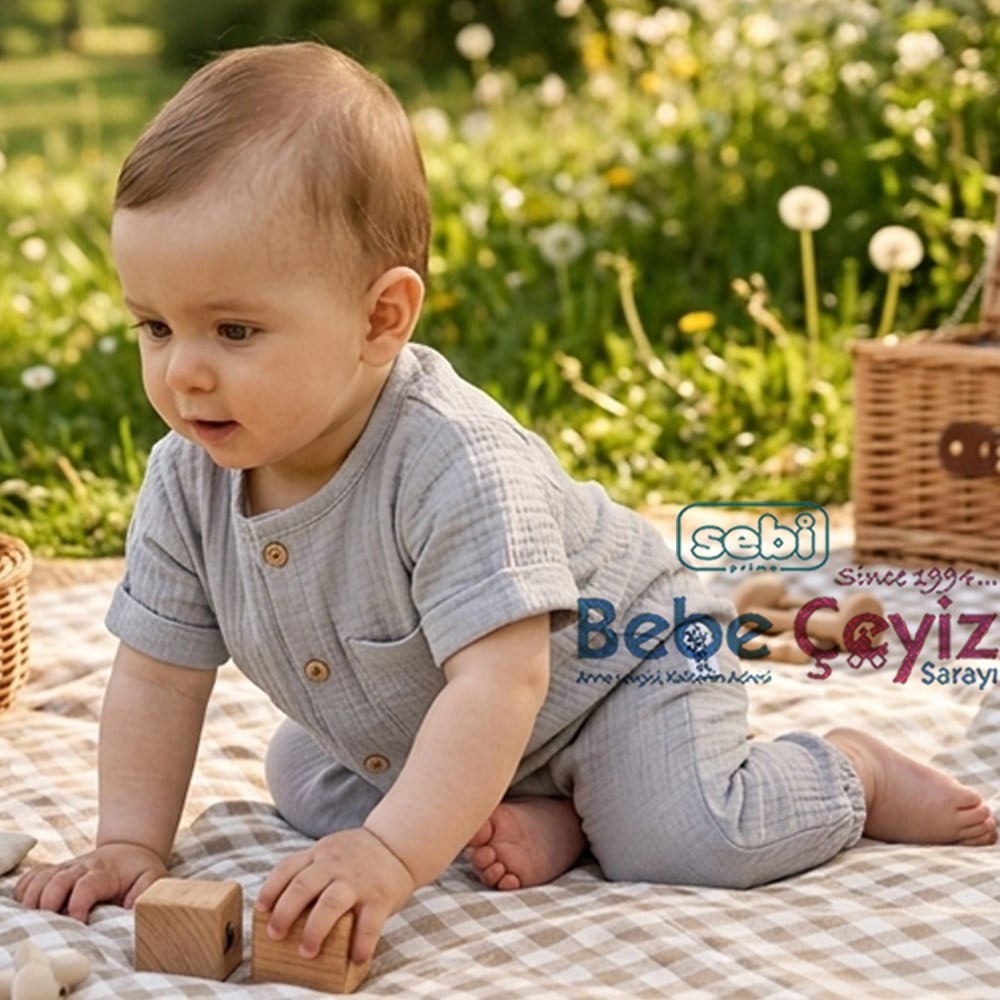 SEBİ PRİME Müslin Kısakol Tulum ( Gri )