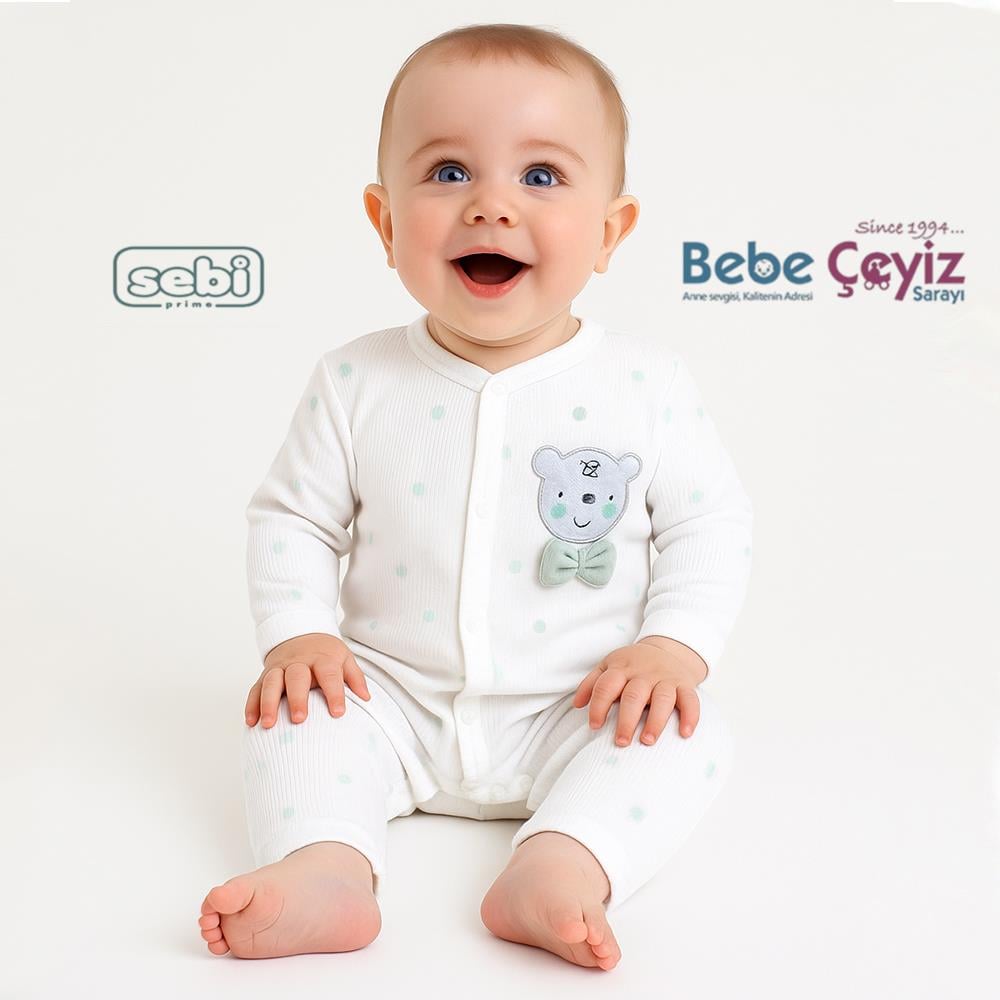 SEBİ PRİME Puantiyeli Ayılı Papyonlu Tulum ( Mint )