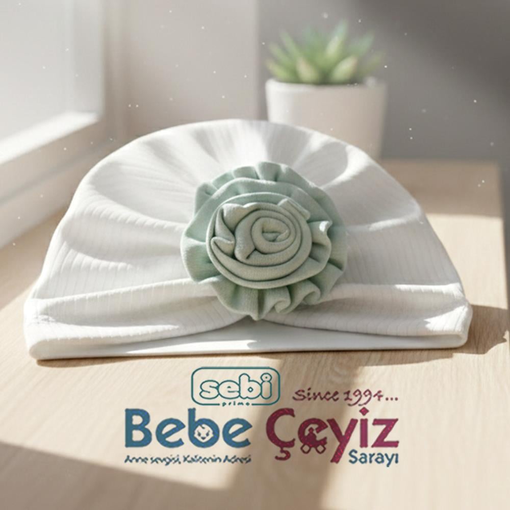 SEBİ PRİME Raporlu İnterlok Ortası Güllü Şapka ( Ekru Mint )