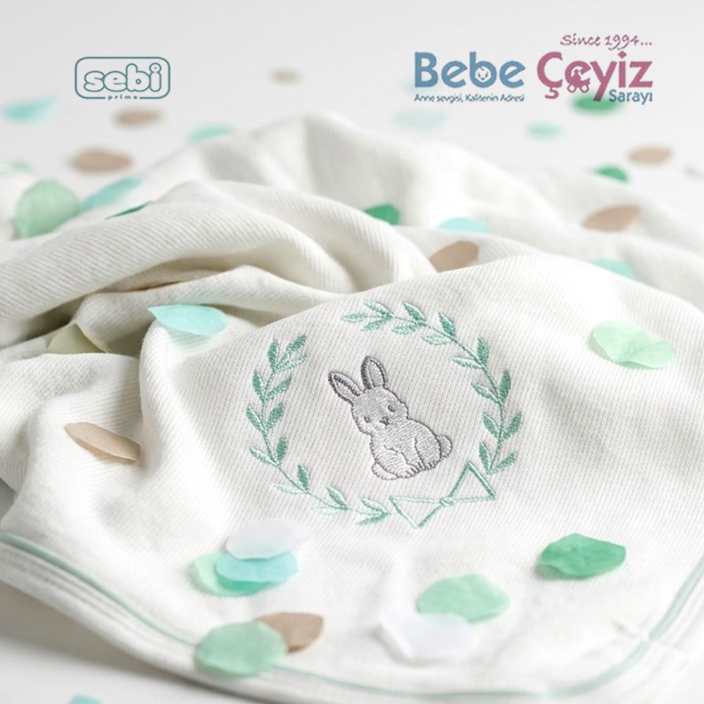 SEBİ PRİME Selanik Tavşan Tema Battaniye ( Ekru Mint )