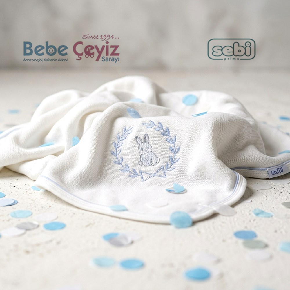 SEBİ PRİME Selanik Tavşan Tema Battaniye ( Ekru Mavi )