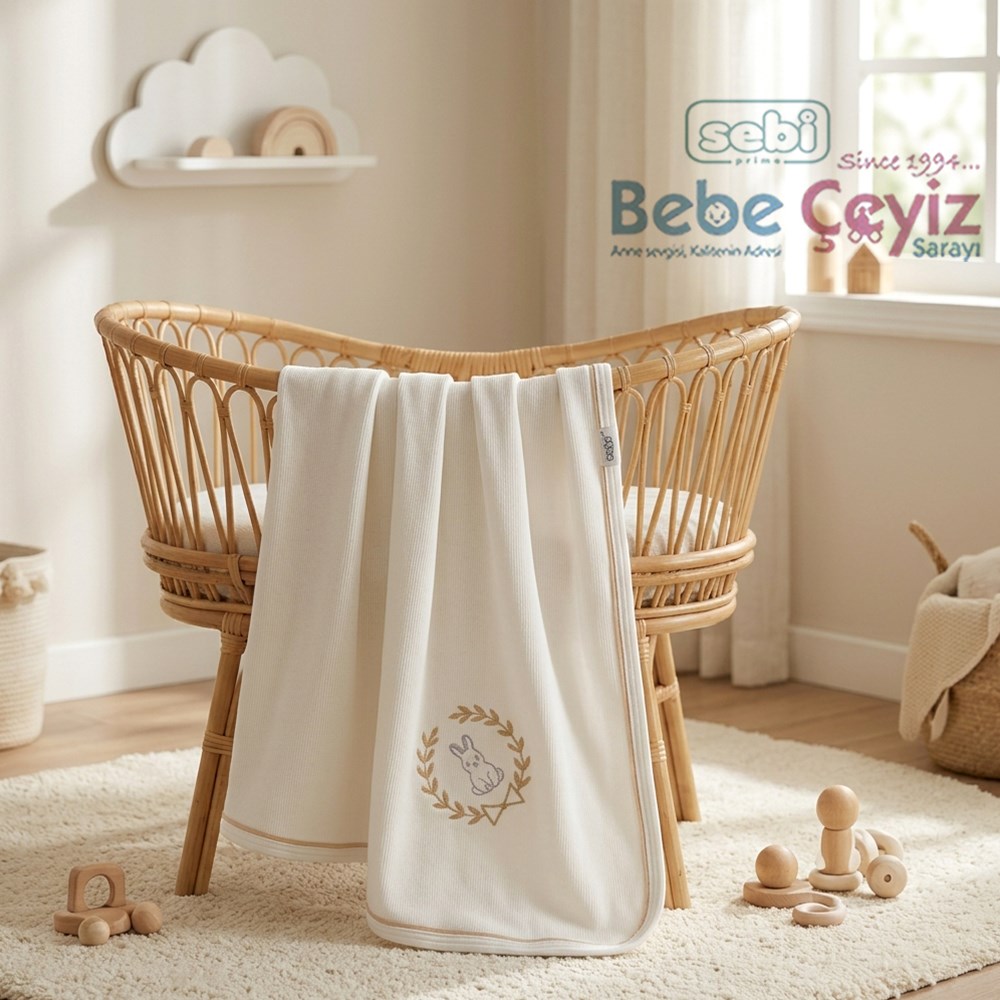 SEBİ PRİME Selanik Tavşan Tema Battaniye ( Ekru Bej )