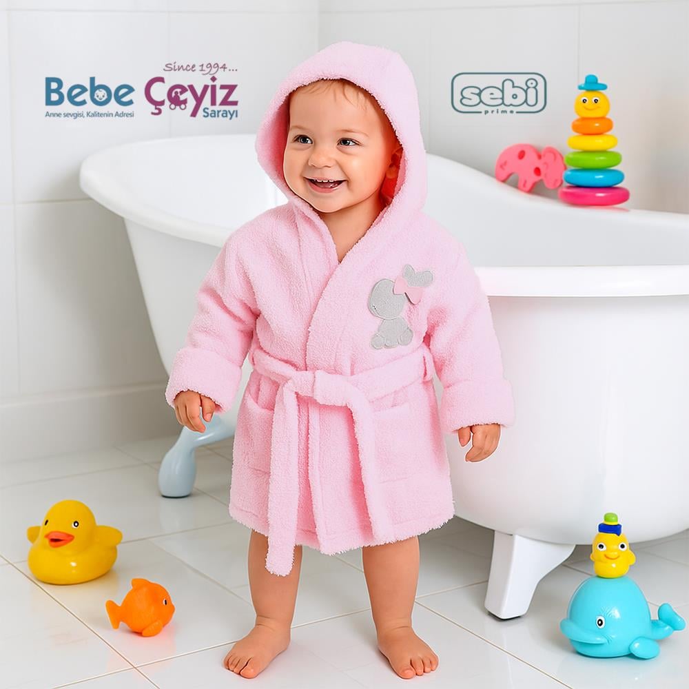 Bornoz Takım...Tavşan Desen Mint Pembe