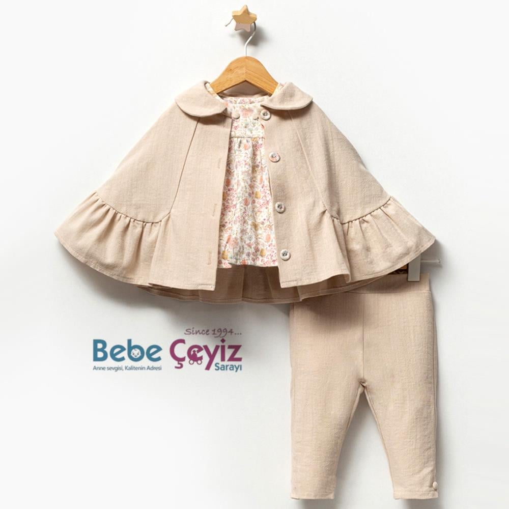 TONGS Çiçekli 3'lü Takım ( Bej )