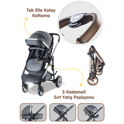 Babycare Colarado Chrome Travel Sistem Bebek Arabası Gri