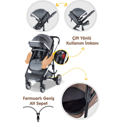 Babycare Colarado Chrome Travel Sistem Bebek Arabası Gri