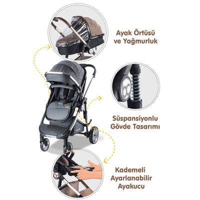 Babycare Colarado Chrome Travel Sistem Bebek Arabası Gri