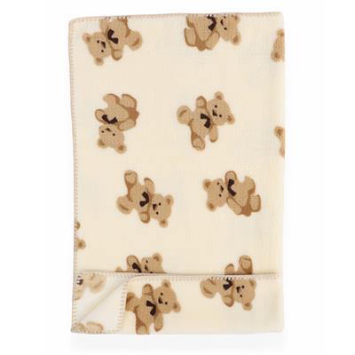BEBİTOF Ayı Desenli Velsoft Battaniye - Ekru