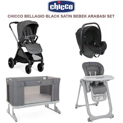 Bellagıo Black Satın +  Polly Magic Dark Grey + Korry Essential Syah + Next2me Forever Co Sleeping Cot Moon Grey