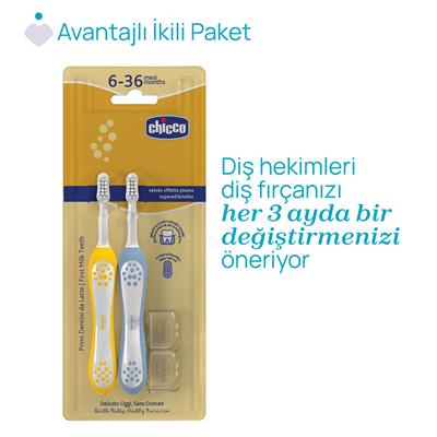 CHİCCO Mustard 2li Diş Fırçası ( İndigo ) ( 3-36 Ay )