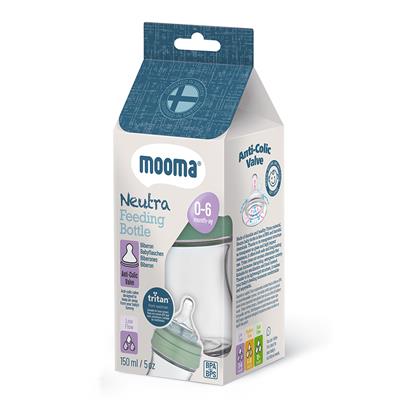 Mooma Neutra Antikolik Tritan Biberon 150ml (0-6 Ay) Yavaş Akış - Sage Green