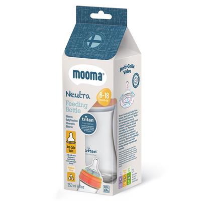 Mooma Neutra Antikolik Tritan Biberon 250ml (6-18 Ay) Orta Akış - Coral Pink