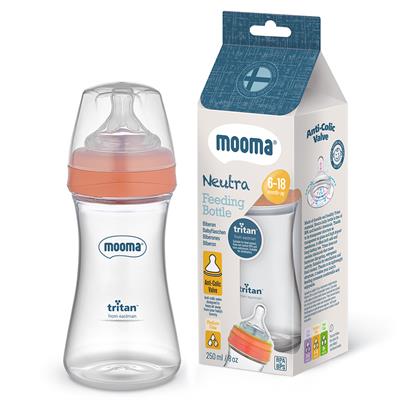 Mooma Neutra Antikolik Tritan Biberon 250ml (6-18 Ay) Orta Akış - Coral Pink