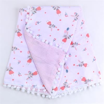 Sebi Çift Kat Ponponlu Müslin Bebek Battaniyesi (80x90)