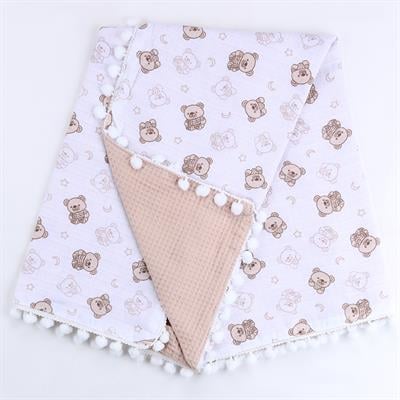 Sebi Çift Kat Ponponlu Müslin Bebek Battaniyesi (80x90)