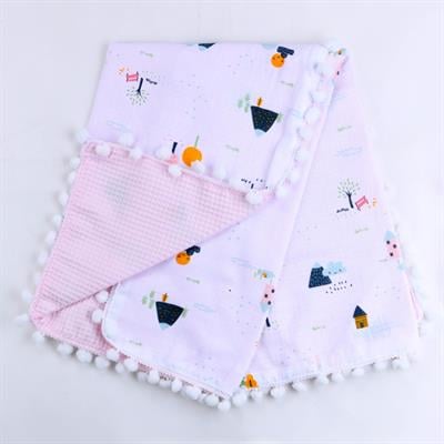 Sebi Çift Kat Ponponlu Müslin Bebek Battaniyesi (80x90)