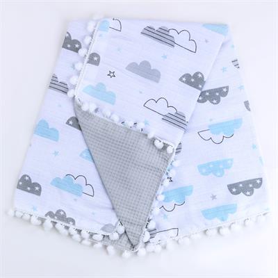 Sebi Çift Kat Ponponlu Müslin Bebek Battaniyesi (80x90)
