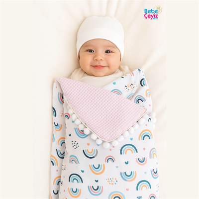 Sebi Çift Kat Ponponlu Müslin Bebek Battaniyesi (80x90)
