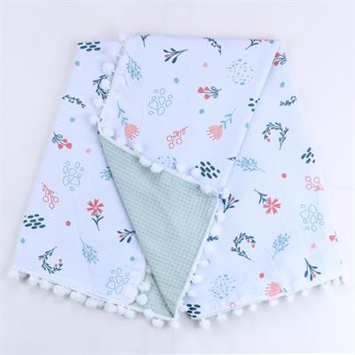 Sebi Çift Kat Ponponlu Müslin Bebek Battaniyesi (80x90)