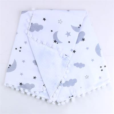 Sebi Çift Kat Ponponlu Müslin Bebek Battaniyesi (80x90)