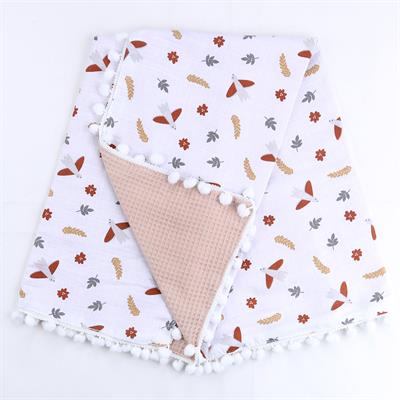 Sebi Çift Kat Ponponlu Müslin Bebek Battaniyesi (80x90)