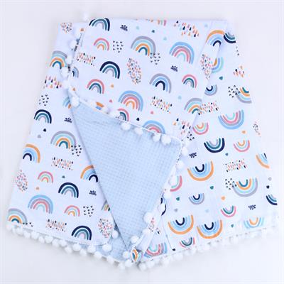 Sebi Çift Kat Ponponlu Müslin Bebek Battaniyesi (80x90)