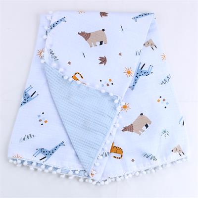 Sebi Çift Kat Ponponlu Müslin Bebek Battaniyesi (80x90)