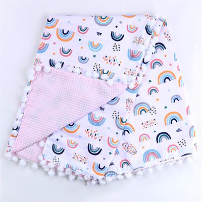 Sebi Çift Kat Ponponlu Müslin Bebek Battaniyesi (80x90)