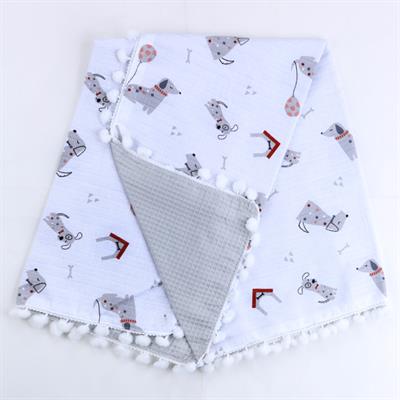 Sebi Çift Kat Ponponlu Müslin Bebek Battaniyesi (80x90)