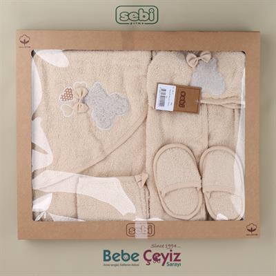 Bornoz Set...5 li Ayı Desen Bej