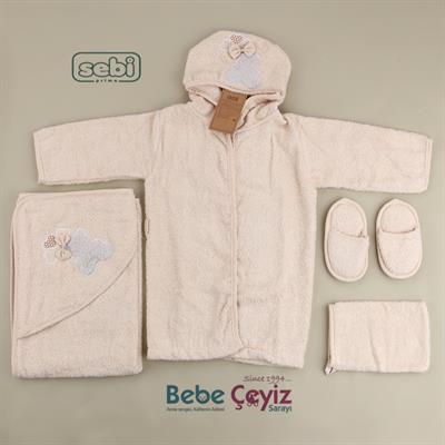 Bornoz Set...5 li Ayı Desen Bej