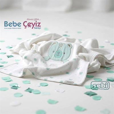 SEBİ PRİME Battaniye Kalın Raporlu İşlemeli ( Ekru Mint )