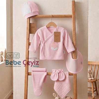 SEBİ PRİME Cepli Kedili Waffle 5li Hastane Çıkışı ( Pembe ) ( 0-3 Ay )