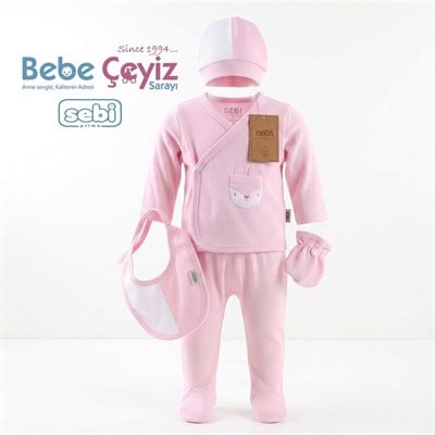 SEBİ PRİME Cepli Kedili Waffle 5li Hastane Çıkışı ( Pembe ) ( 0-3 Ay )