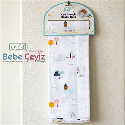 Sebi Prime Desenli Müslin Örtü ( 100x120 cm )