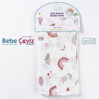 SEBİ PRİME Desenli Müslin Örtü ( 80 x 100 cm )