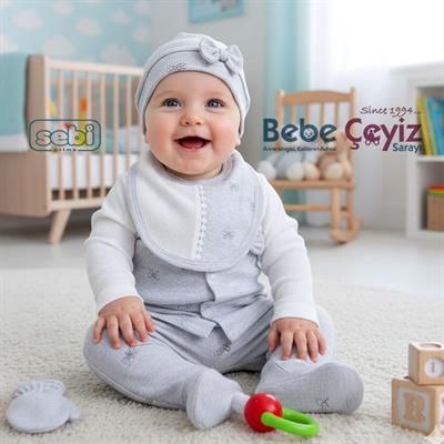 SEBİ PRİME Fiyonk Desenli 5li Hastane Çıkışı ( Gri ) ( 0-3 Ay )