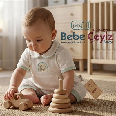 SEBİ PRİME Gökkuşağı İşlemeli Patiksiz Tulum ( Ekru Mint )
