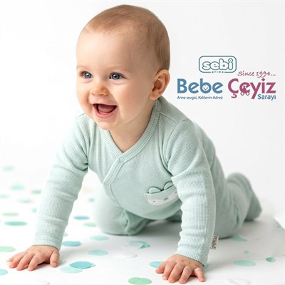 SEBİ PRİME Kedili Kruvaze Waffle Tulum ( Mint )