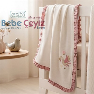 Sebi Kuğulu Battaniye Ekru-Gül Kurusu