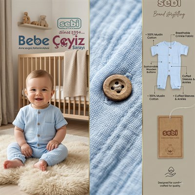 SEBİ PRİME Müslin Kısakol Tulum ( Mavi )