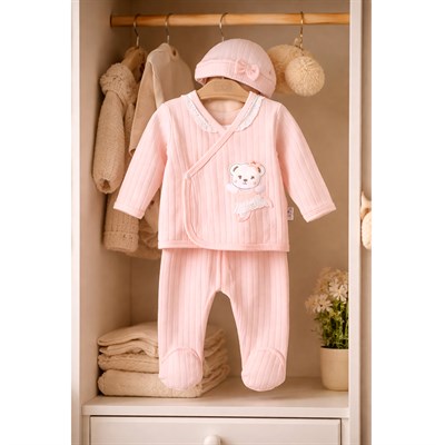 SEBİ PRİME Raporlu Dantelli 5li Hastane Çıkışı ( Somon ) ( 0-3 Ay )