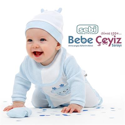 SEBİ PRİME  Waffle Kumaş Yıldız Ayılı 5li Hastane Çıkışı ( Mavi ) ( 0-3 Ay )