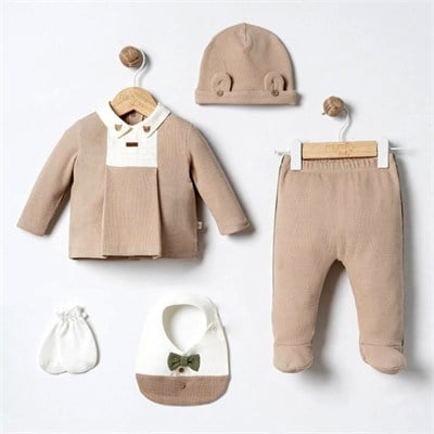 MYMİO BABY Şık Şapkalı Takım ( 0-3 Ay ) ( Kahve )