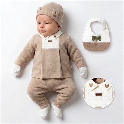 MYMİO BABY Şık Şapkalı Takım ( 0-3 Ay ) ( Kahve )