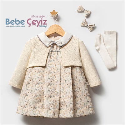 TONGS BABY Soft Çiçek Elbise ( Krem )
